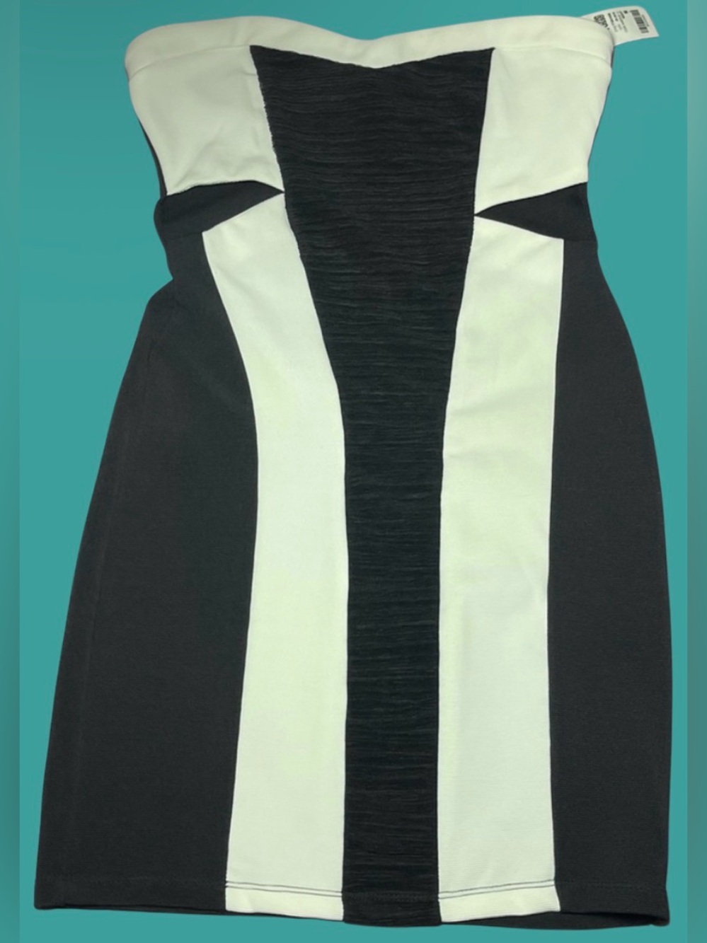 NWT Charlotte Russe Medium Strapless Dress Cut Out Ruched Bodycon Black White